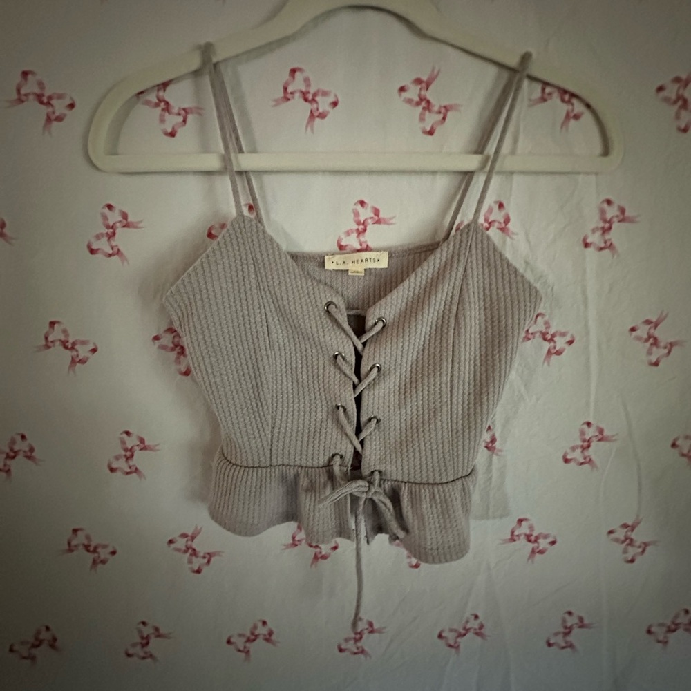 La Hearts Gray Lace-Up Crop Top